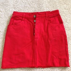 red jean skirt